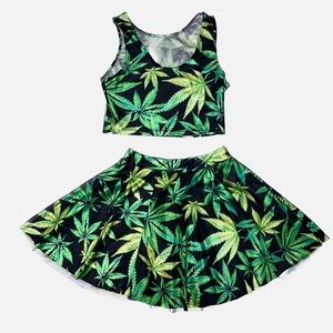Weed Matching Set- Top and Skater Skirt Size M